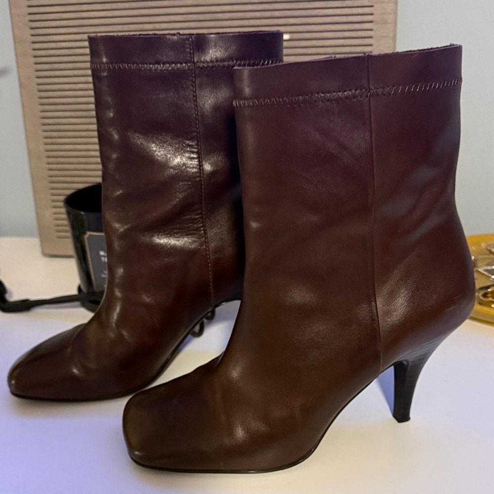 Zara Square Heeled Brown Leather Boots